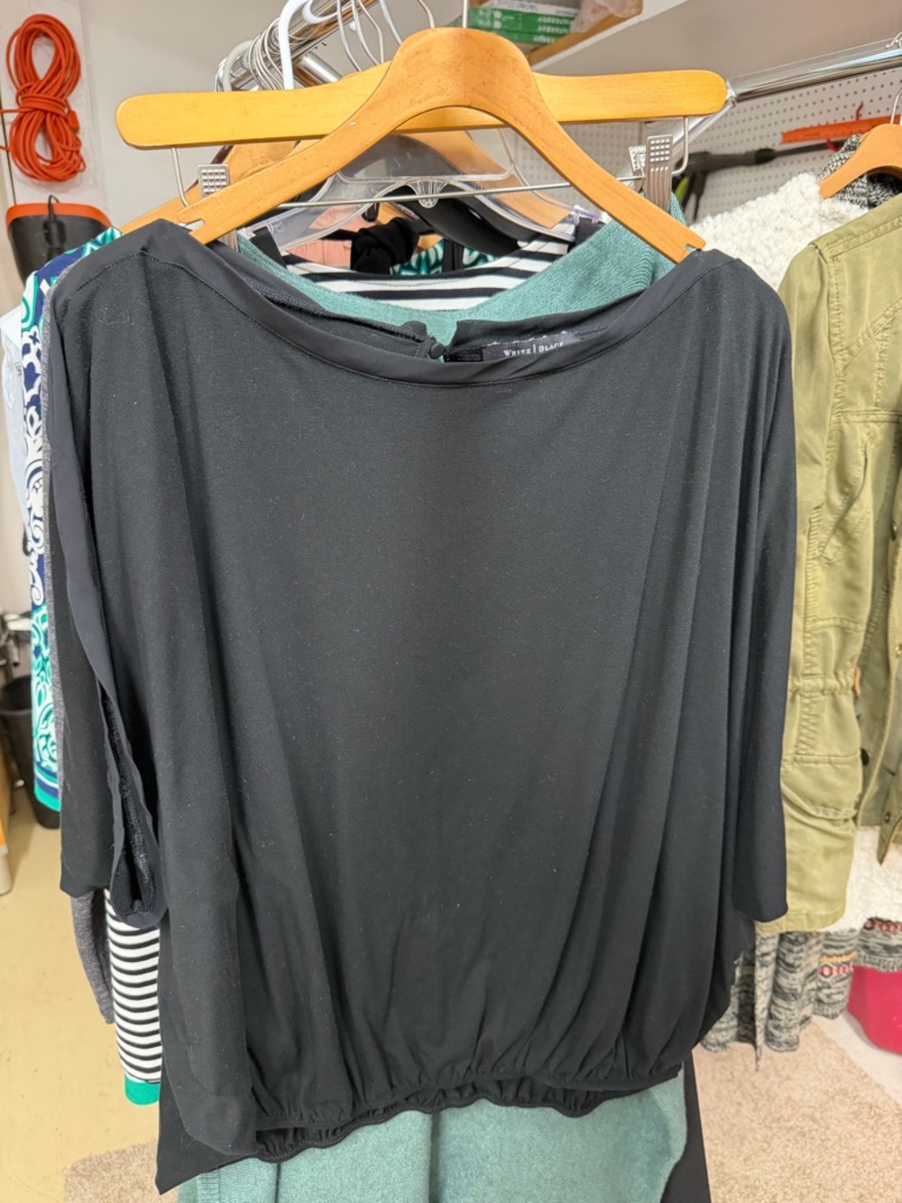 White House Black Market Black Dolman Sleeve Blouson Top